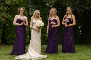 The world's most flattering (albeit restrictive) bridesmaid dress. From left: me, Best Friend, Sister of Best Friend and Younger Sister. Photo courtesy of Carlen Images.